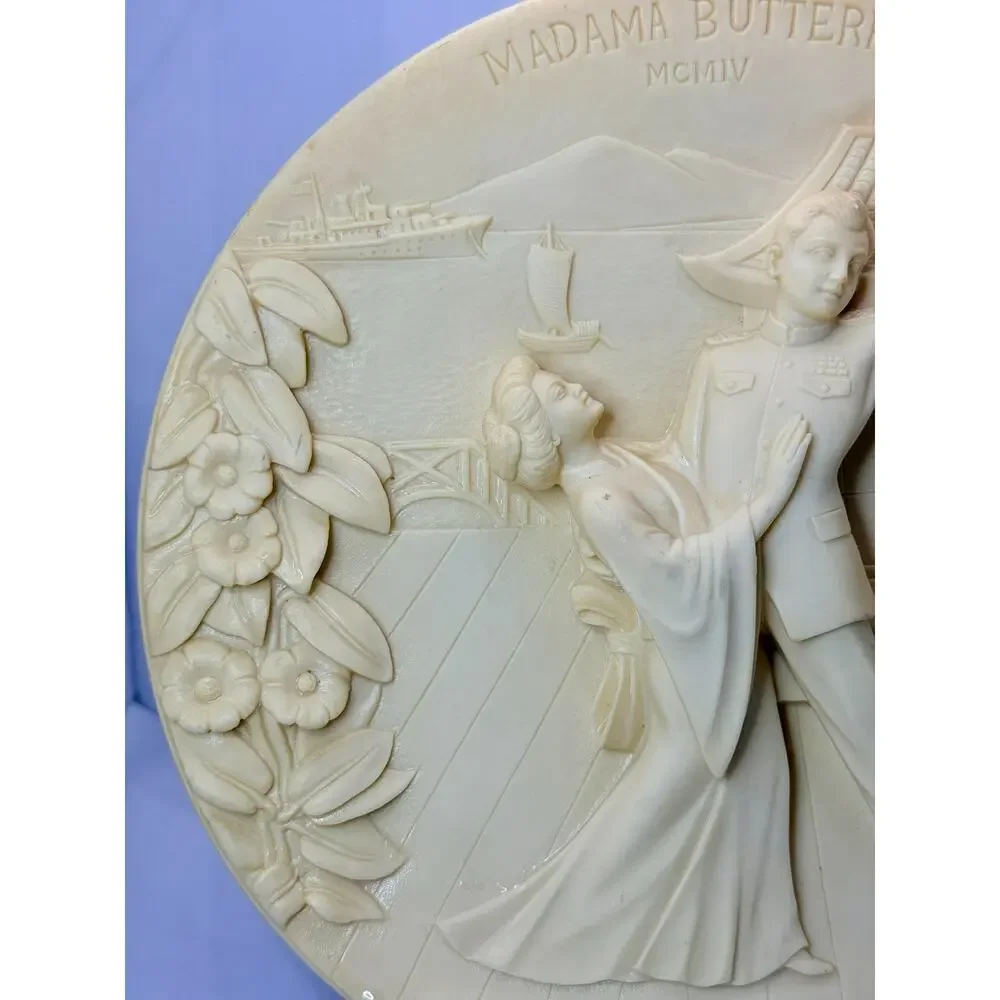Gino Ruggeri Madama Butterfly Di Volteradici Alabaster Relief Wall Plaque Italy